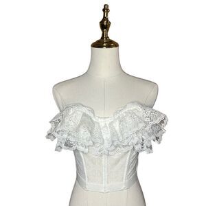 Vintage Gelmart White Corset Bustier Top Size 36B Lace Trim Underwired Y2K
